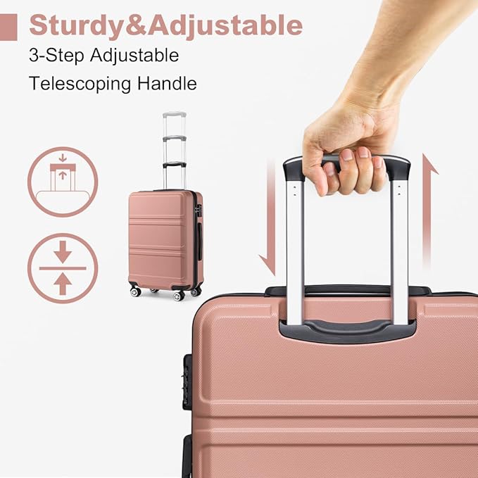 Kono 24 Inch Luggage Suitcase Lightweight with Spinner Wheels TSA Lock Hardside Medium Checked Luggage Durable Rolling Suitcase Nude/Rose Pink