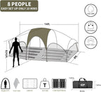 CAMPROS CP Tent 8 Person Camping Tents, Weather Resistant Family Tent, 5 Large Mesh Windows, Double Layer, Divided Curtain for Separated Room, Portable with Carry Bag