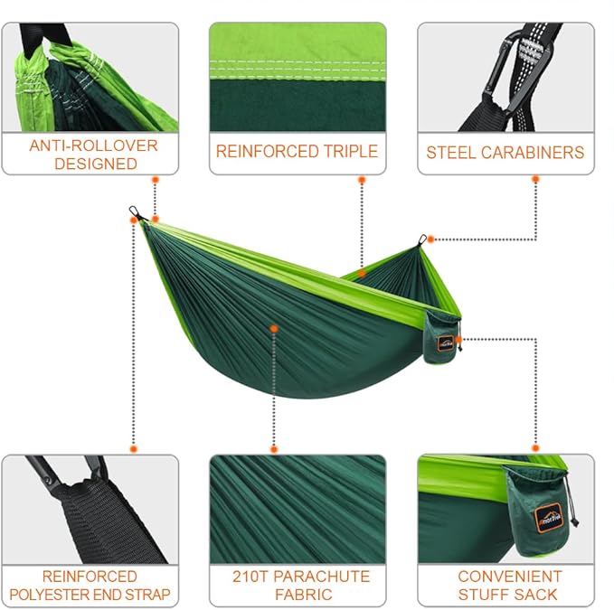 Camping Hammock, Super Lightweight Portable Parachute Hammock with Two Tree Straps Single or Double Nylon Travel Tree Hammocks for Camping Backpacking Hiking