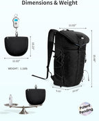 Blue Quartz Hiking Backpack 30L Lightweight Packable Backpack for Travel, Water Resistant Foldable Daypack for Women Men, Black