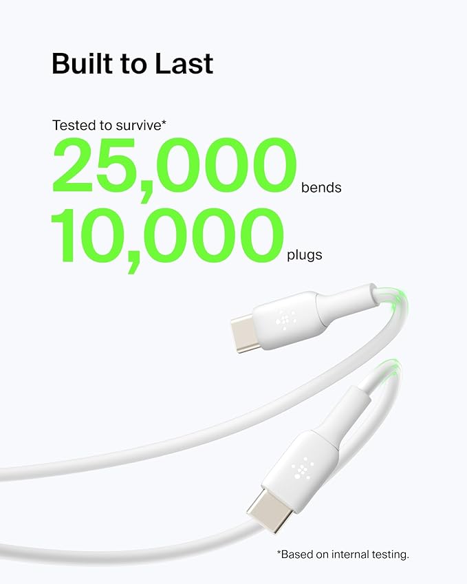 Belkin BoostCharge USB-C to USB-A Cable (2M/6.6ft) for iPhone 16, iPhone 16 Pro, iPhone 16 Pro Max, Samsung Galaxy S25, S24, Pixel 9 & 8, iPad Pro, Nintendo Switch 2, Carplay & More - White (2-Pack)