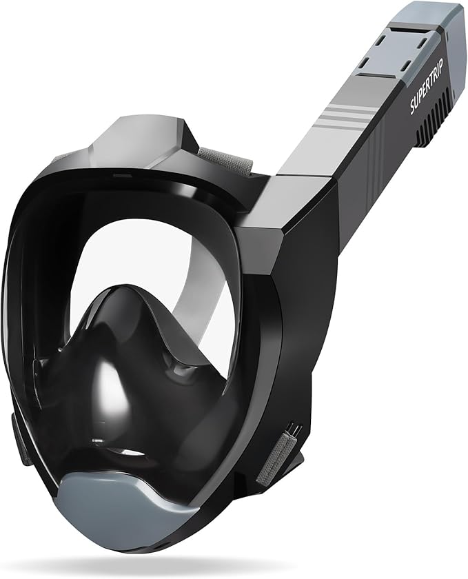 Supertrip Full Face Snorkel Mask Adults, Snorkeling Gear for Adults with Shorten Breathing Distance, Snorkel Mask for 180°Panoramic View Camera Mount Advanced Breathing System, Anti-Fog Anti-Leak
