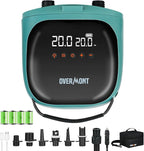 Overmont Paddle Board Pump Electric Portable, 20PSI Rechargeable SUP Air Pump with Auto-Off, Fast Dual Stage Inflation & Deflation, LCD Display, 12V Car Adapter for Inflatables, Kayaks, Boats, Tents