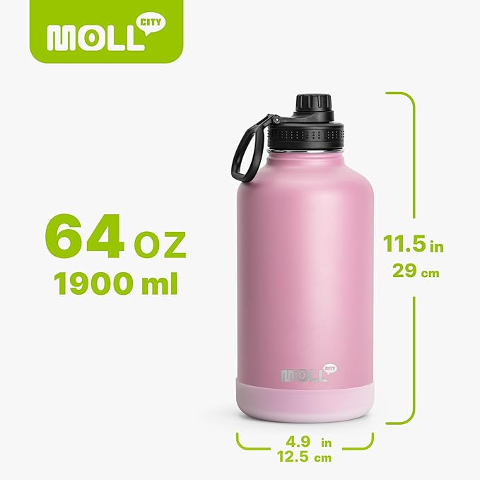 Insulated Water Bottle 64 oz Stainless Steel Vacuum Wide Mouth Sports Water Bottle with Spout Lid-Reusable Metal Travel Water Flask for Men (Purple Pink)