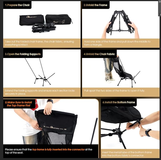 MOON LENCE High Back Camping Chair with Pillow - 330lbs Capacity Folding Portable, Wide Seat & Ergonomic Support for Backpacking Hiking Picnics (Black)