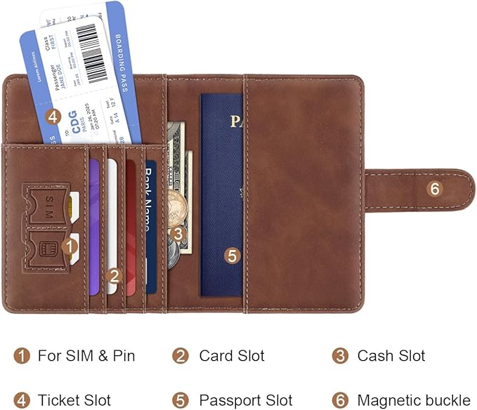 Passport Holder Wallet Cover Personalized Letter A-Z Travel Wallet RFID Blocking Passport Cover Wallet Case for Travel Passport Book Holders for Women and Men, Brown-L