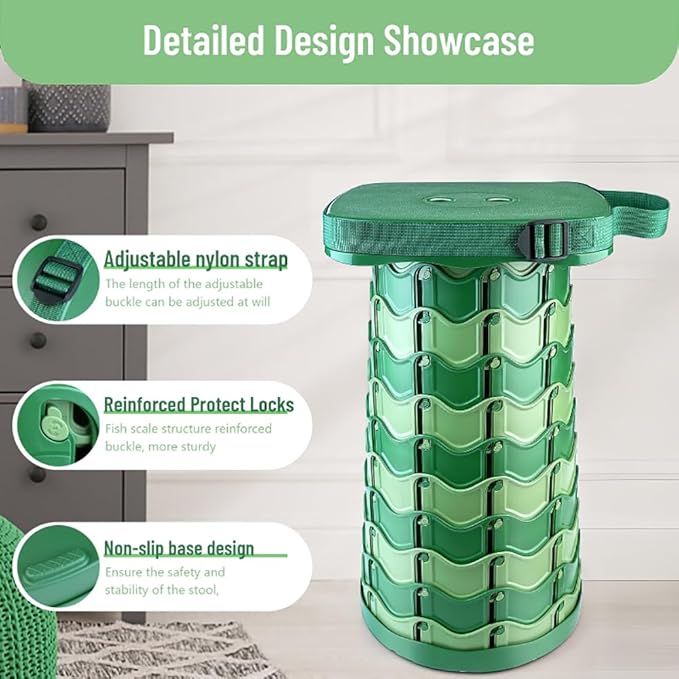 Upgraded Folding Stool Large Square Surface 550lbs Load Capacity Heavy Duty Collapsible Portable Telescopic Stool for Camping Travel Hiking (Camouflage)