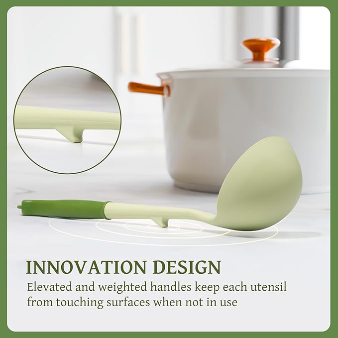 Kikcoin 43Pcs Kitchen Utensils Set - Silicone Cooking Utensil Set, Dishwasher Safe Spatula for Non-stick Cookware, 446°F Heat Resistant Kitchen Gadgets with Holder BPA Free, Avocado Green