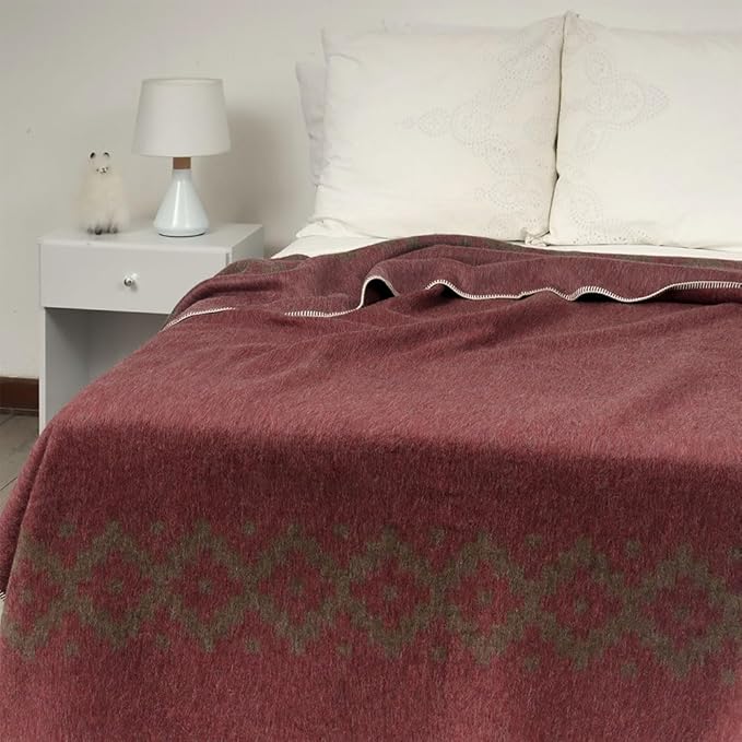 Thick Alpaca Wool Blanket Heavyweight Camping Outdoors Indoors Soft Peru Twin Size Ethnic Design (Soft Wine - Brown Design, Twin Size)