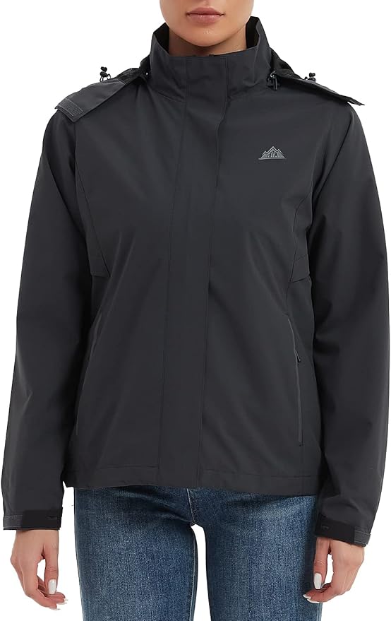 MOERDENG Women's Waterproof Rain Jacket Lightweight Raincoat Hooded Hiking Jacket Softshell Windbreaker
