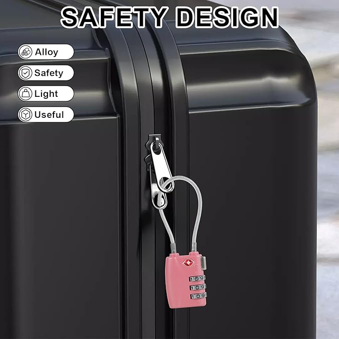 TSA Locks for Luggage TSA Approved Luggage Locks 3 Digit Combination TSA Travel Locks Portable Cable Padlocks Zinc Alloy Body Suitcase Locks for Travel Bag Suitcase Backpack Lockers,Pink