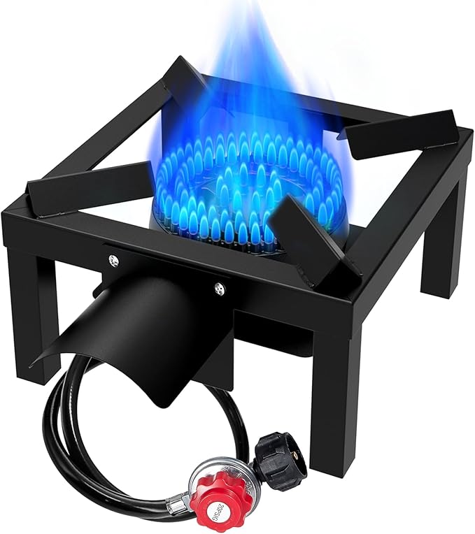 BESTFIRE Propane Burner,100,000 BTUs High Pressure Single Propane Stove with 4.1ft Adjustable Hose with Regulator,Gas Stove for Outdoor Cooking, Turkey Fry, Seafood Boil