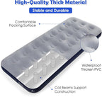 Camping Air Mattress Inflatable Air Bed Flocked Surface Travel Bed Sleeping Pad Air Bed for Outdoor Camping Tent Guest Travelling（Navy Blue ）