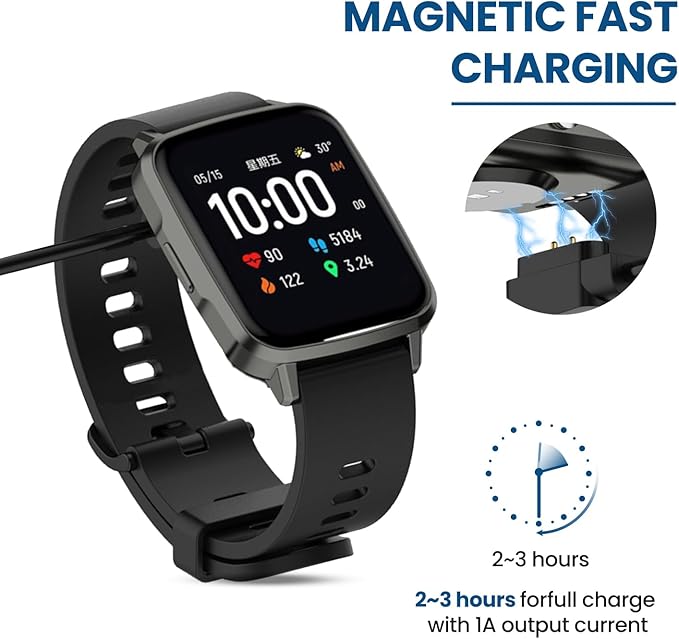 Smart Watch Chargers Compatible for FITVII HM78 HM68 HM58 HM57 H56, Iaret I18, Morepro HM57 HM78, Parsonver SR1 Replacement Charging Cable 60cm, 2Pack (Black&Black)