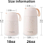 Thermo for Hot Food for Adults Kids | Wide Mouth, 26 oz Insulated Food Jar with Spoon, Leakproof Soup Thermo for School Office Travel, Thermal Steel Lunch Container Easy to Carry (White)