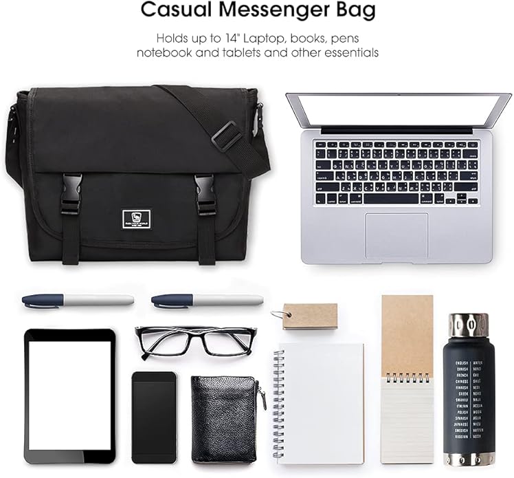 OIWAS Classic Messenger Bag for Men – 14 Inch Satchel Bags for Boys Laptop Shoulder Bag Leisure Crossbody Men Women Bookbag Office Briefcase