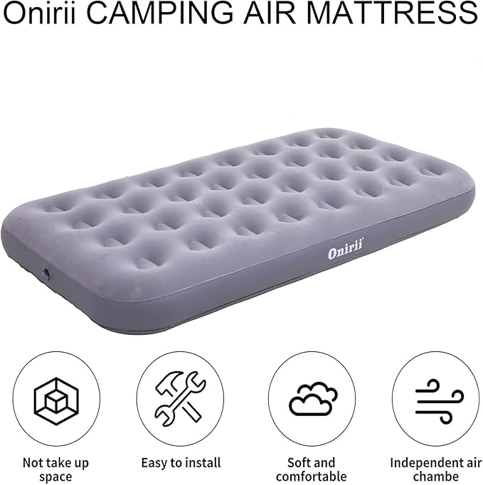 Twin Size Single Camping Air Mattress Bed with Air Pump,Inflatable Air Mattress,Thickened Portable Blow Up Bed,Travel Sleeping Pad for Truck Tent Camping/Home/Hiking(Grey)