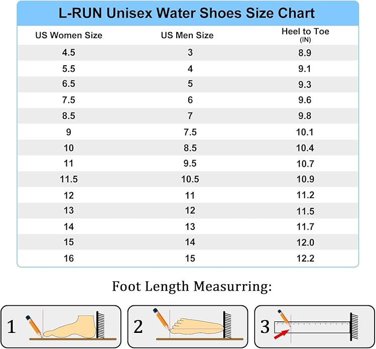 L-RUN Barefoot Water Shoes Women Mens Aqua Sock Athletic Hiking Water Sports Shoes for Swim Beach Pool Sand Diving Walking