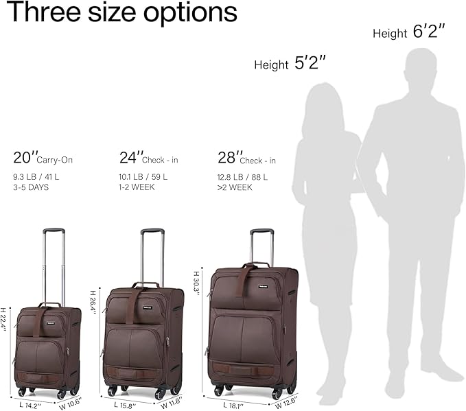 Hanke Luggage Sets 2 Piece Softside Expandable Luggage With Spinner Wheels TSA Lock,Travel Luggage Rolling Suitcase Checked Luggage Coffee(20/28)