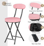 Cushioned Padded Folding Stools, Folding Bar Stool with Backrest, 220lb Capacity, 19 Inch Collapsible Round Portable Foldable Chair for Outdoor Indoor Kitchen Camping Fishing(Pink, 2 Pack)