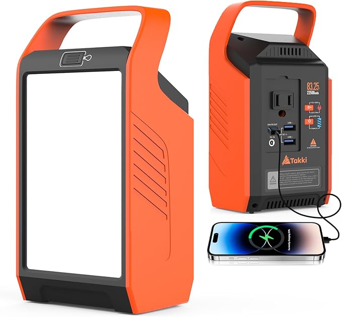 Takki 120W Peak Solar Generator with 21W Panel 83Wh Portable Power Station Solar Power Bank with 110V AC Outlet for Camping Home Use Outdoor Emergency Fan Laptop Hurricane