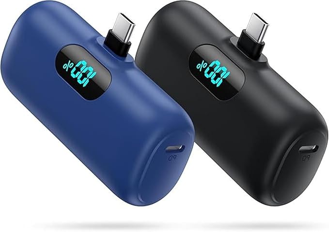 [2 Pack] Samll Portable Charger for iPhone 16/15 Series, 5000mAh 3A PD USB C Power Bank, Mini LCD Display Battery Pack Compatible with iPhone 16/16 Plus/16 Pro/15 Pro Max,Samsung,Android/Moto/LG etc