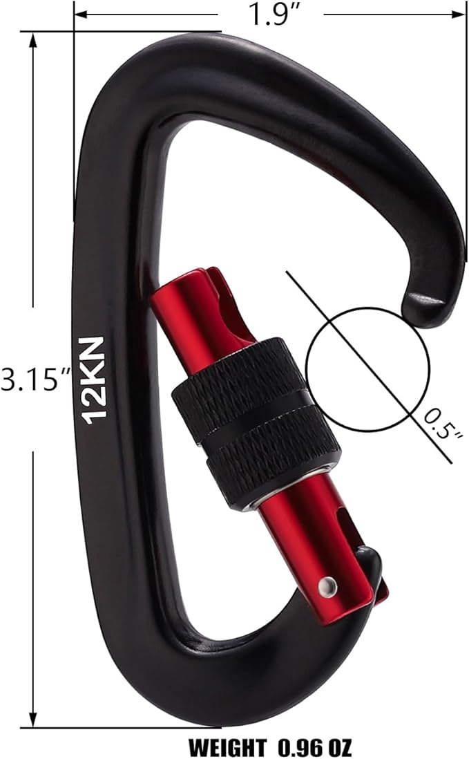 12kN Locking Carabiner Clips, Small Aluminium Carabiners Keychain, Heavy Duty Caribeaners for Camping, Hiking, Hammocks, Swings, Dog Leash, 2 Pcs