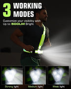 Zacro Reflective Running Vest with 9 RGB Modes, 500LM High Visibility Chest Light for Runners, Rechargeable Light Up Running Gear for Night Safety Cycling Hiking Dog Walking Adjustable for Men Women