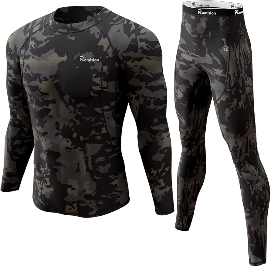 romision Thermal Underwear for Men Long Johns Fleece Lined Hunting Gear Bottom Top Set Base Layer for Cold Weather Gift