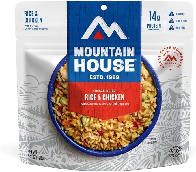 Mountain House GlutenFree Rice & Chicken FreezeDried Food for Camping, 12 Servings, 30Year ShelfLife