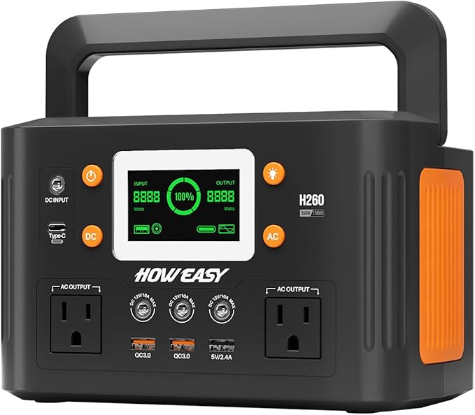 HOWEASY Portable Power Station 260W,178Wh Solar Generator with 65W USB-C, 110V Pure Sine Wave AC Outlet, Backup Lithium Battery for Outdoor Camping Travel Home Emergency