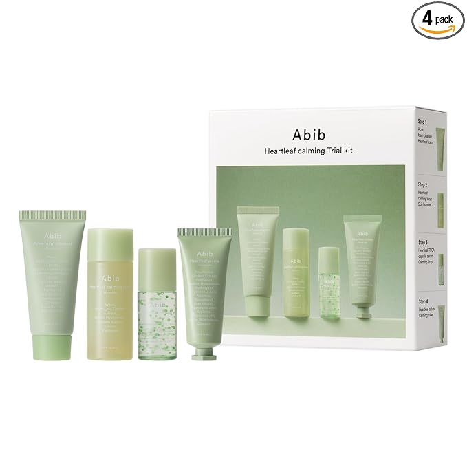 Abib Heartleaf Calming Trial Kit (Heartleaf foam 1.01 fl oz, Calming toner 1.01 fl oz, TECA capsule serum 0.50 , cream 0.67 fl oz)