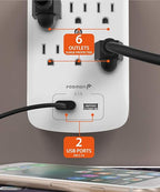 Fosmon 6 Outlet Wall Surge Protector Outlet Wall Mount, USB in Wall Charger Surge Protector (1200 Joules), 2 USB ports 3.4A, 1875W, 3-Prong Grounded