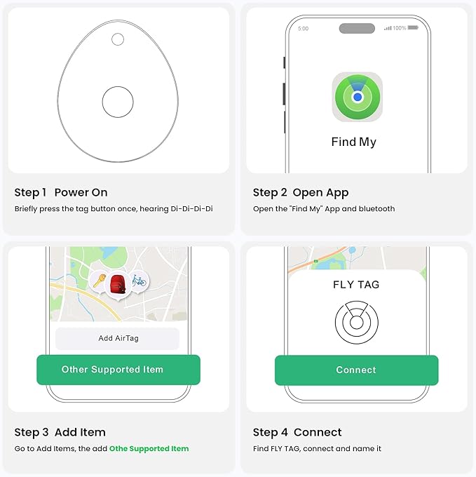 Air Tracker Tags-4 Pack for Apple Find My (iOS Only), Official MFi Certified, Smart Bluetooth Key Finder, Tracking Device for iPhone, Mini Finder Locator for Luggage, Backpack, Wallet, Bags, eBike