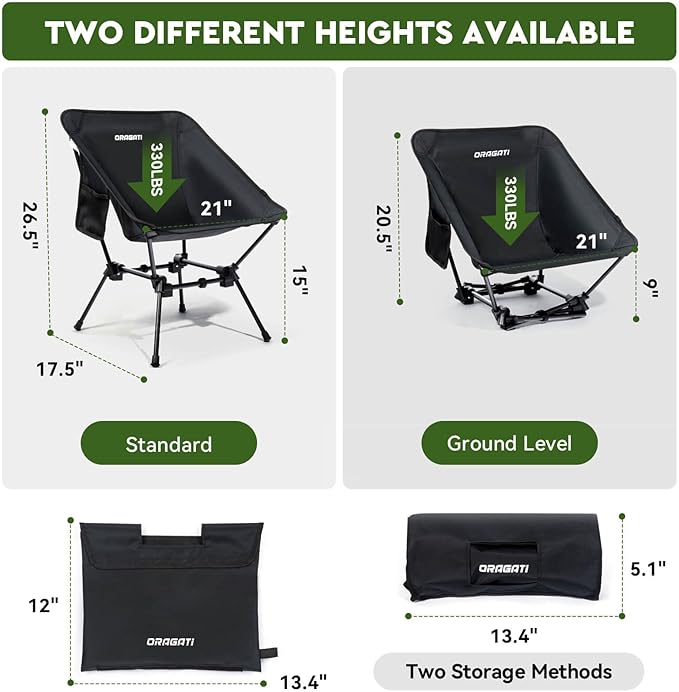 Lightweight Camping Chair, Portable Folding Chair for Camp, Backpacking, Beach, Hiking, Outdoors, Picnics, Black