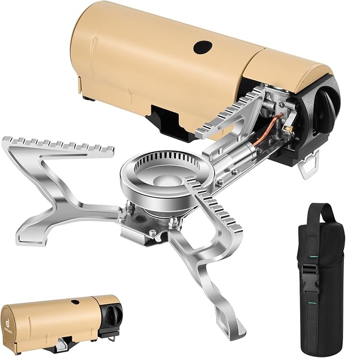 Odoland Portable Camping Stove Butane 1400W Gas Stove Collapsible Backpacking Stove for Indoor Outdoor Cooking Hiking and Picnic