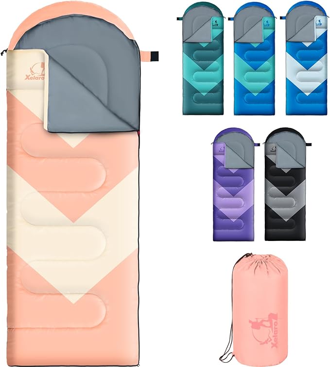 Sleeping Bag for Adults, Girls, Boys - 3 Season Warm & Cool Weather Lightweight Waterproof Camping Bag for Hiking, Outdoor Travel