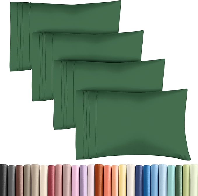 Pillowcases - Ultra Soft Hotel Quality Pillowcase Covers - Comfy, Cozy & Wrinkle Free - Shrinkage and Fade Resistant - Machine Washable Pillow Protectors - (King, Emerald Green, 4 Piece Set)