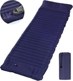 40D Self-Inflating Camping Pad, Insulated Ultralight Sleeping Mat for Backpacking, Winter Camping, 2-Layer Anti-Leak Design w/Built-in Pillow, Foot Pump Foldable Pad, Navy Blue