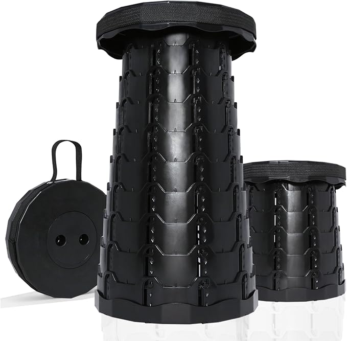 Upgraded Foldable Thickened Collapsible Stool, Portable Folding Seat, Adjustable Height Retractable, Suitable for Fishing, Hiking, Camping, BBQ, Party, Outdoor (Black)