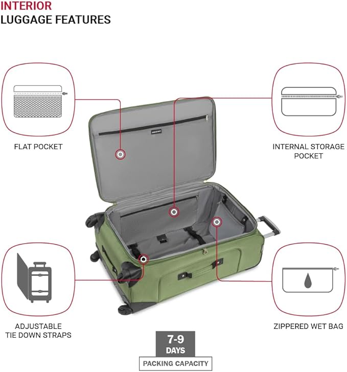 SwissGear Sion Softside Expandable Luggage, Evergreen, Checked-Large 29-Inch