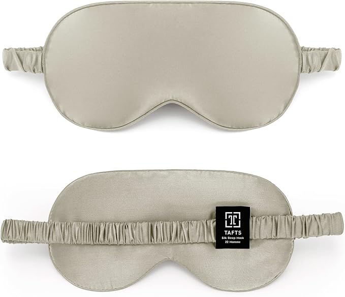 TAFTS Silk Sleep Mask - 22mm 100% Pure Mulberry 6A Silk & Blindfold, Soft Eye Masks, Lightweight, for Travel, Napping, Camping (Greige)