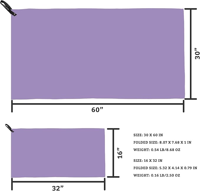 Rainleaf 2 Pack Microfiber Quick Dry Travel Towel, Super Absorbent Ultra Compact Lightweight Camping Towel for Gym, Hiking, Pool, Yoga - Violet