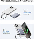 Baseus Picogo Power Bank, Smallest Qi2 Certified 15W MagSafe Portable Charger, 0.5" Ultra Slim 5000mAh Magnetic Battery Pack with Stand, Alloy Wireless Charger for iPhone 17 Pro Max/17 Air/16 Series