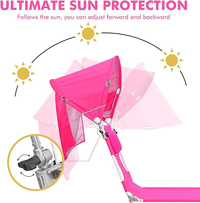 Universal Chair Umbrella Canopy, UPF 50+ Sun Shade with Adjustable Clamp, Fits Most Brands’ Beach, Camping, Lawn, Tanning, Zero Gravity, Lounge & Fishing Chairs, Patent Design