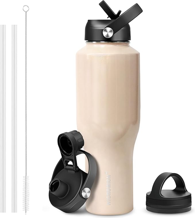 HYDROWION Water Bottle Stainless Steel,Vacuum Insulated Leak Proof Tumbler 32oz with Straw Lid, Spout Lid and Flex Cap(Cold for 48 Hrs, Hot for 24 Hrs), Fit in Any Car Cup Holder, Laser Pink