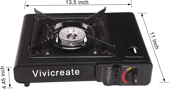 Vivicreate 8500 BTU Portable Butane Gas Stove for Camping Cooking Outdoor, Lightweight Portable Stove Burner with Auto Ignition, Estufa de Gas Portátil para Camping al Aire Libre(Black)
