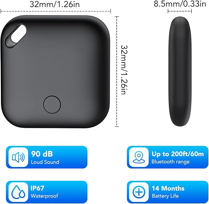 Air Tracker Tags-4 Pack[Apple MFi Certified], Bluetooth Tracker Works with Apple Find My APP (iOS Only), Smart Tag Item Finder for Keys, Bags, Luggage, Wallet, Replaceable Battery Last 2 Years