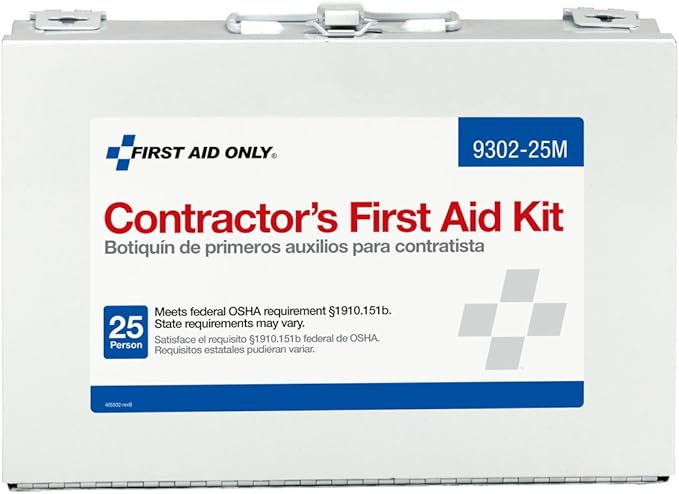 First Aid Only 9302-25M 25-Person Contractor's First Aid Kit for Home Renovation, Job Sites, and Construction Vehicles, 178 Pieces