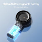 JISULIFE Portable Handheld Turbo Fan [18H Max Cooling Time], 6000mAh USB Rechargeable Personal Battery Operated Lash Small Pocket Fan with 5 Speeds for Travel/Outdoor/Vacation/Concerts- Black